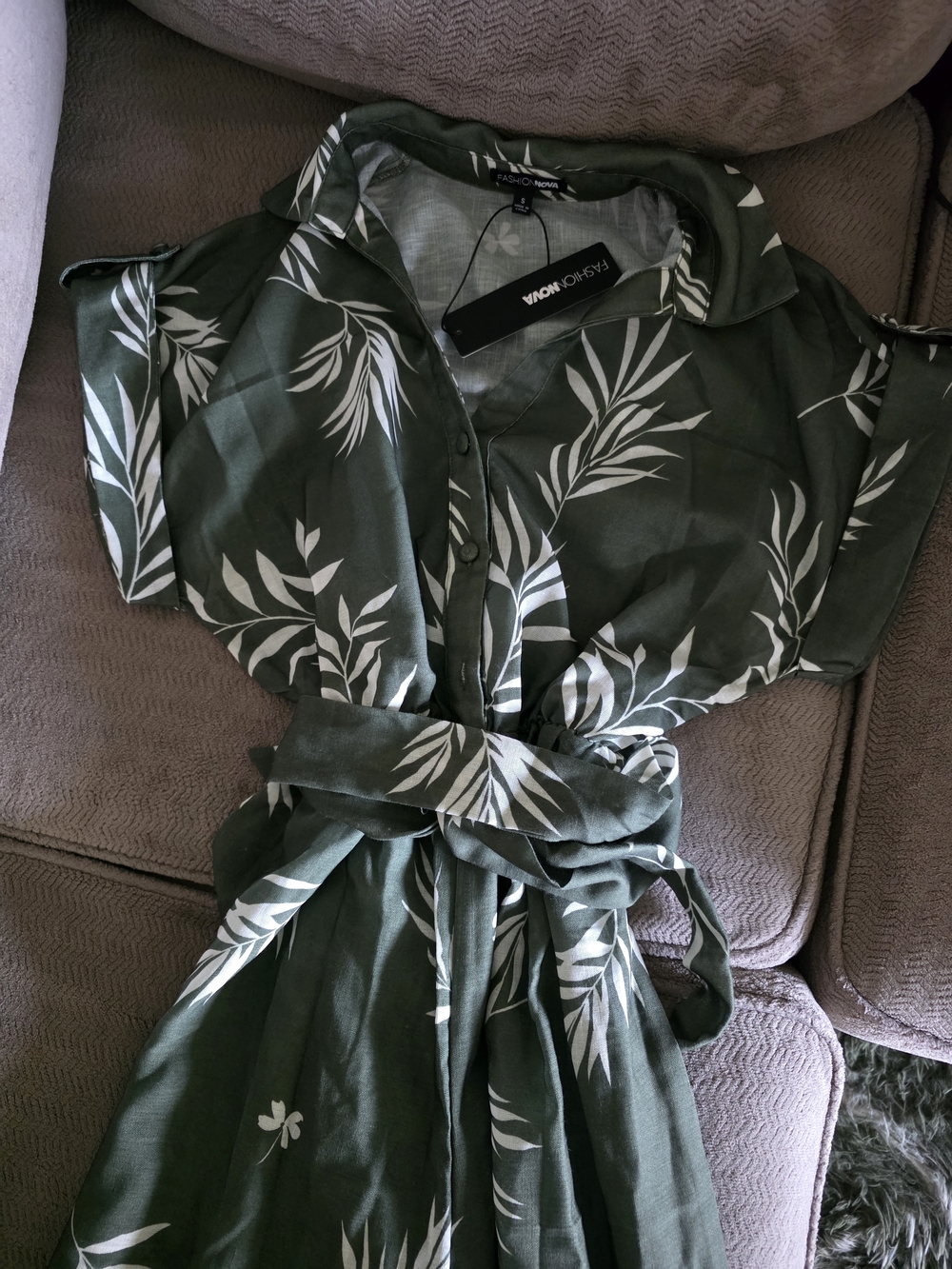 Olive Green Botanical Print Jumpsuit